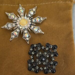 Elegant Silver and Black Brooch Set